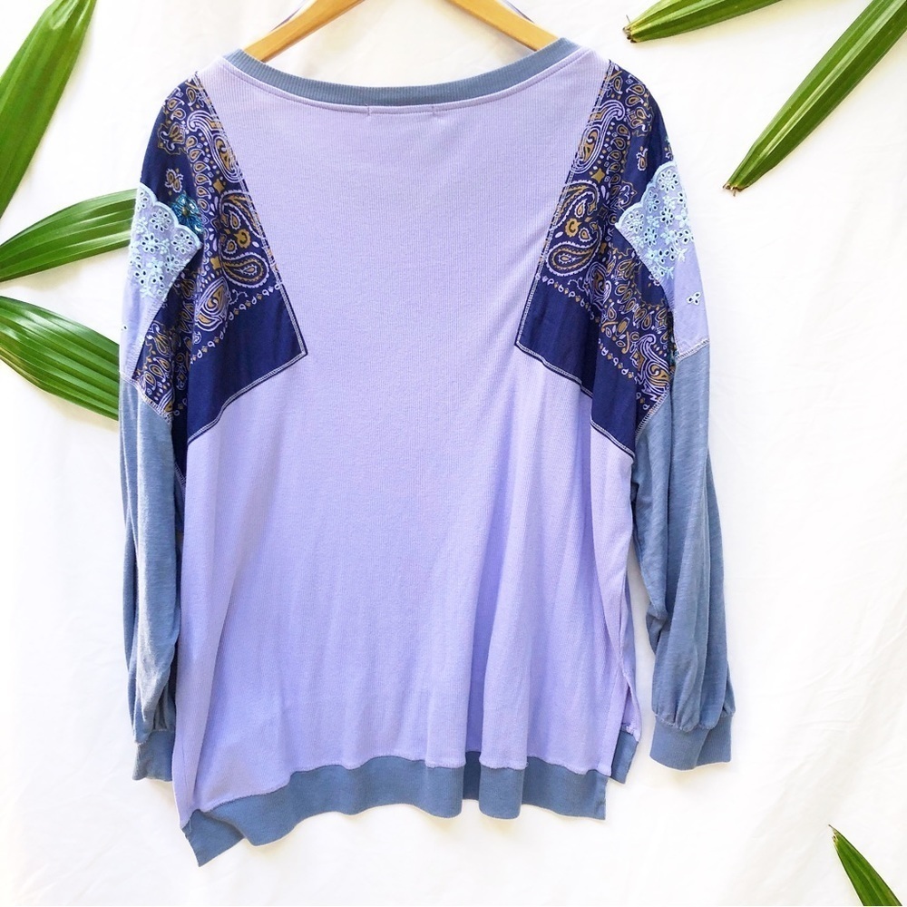 FREE PEOPLE | WE THE FREE FEELIN IT BOHO PATCHWORK SHIRT IN CORNFLOWER MEDIUM - Picture 7 of 7